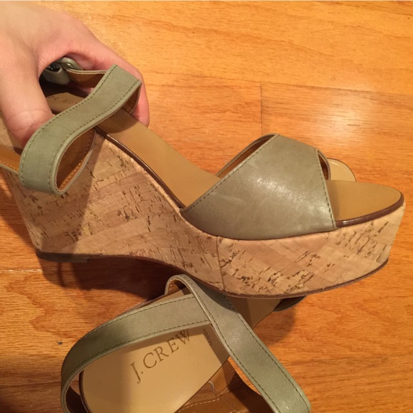Jcrew Maryanne Leather wedge sandals, Himalayan Green, size 9, made in Italy - Picture 5 of 10